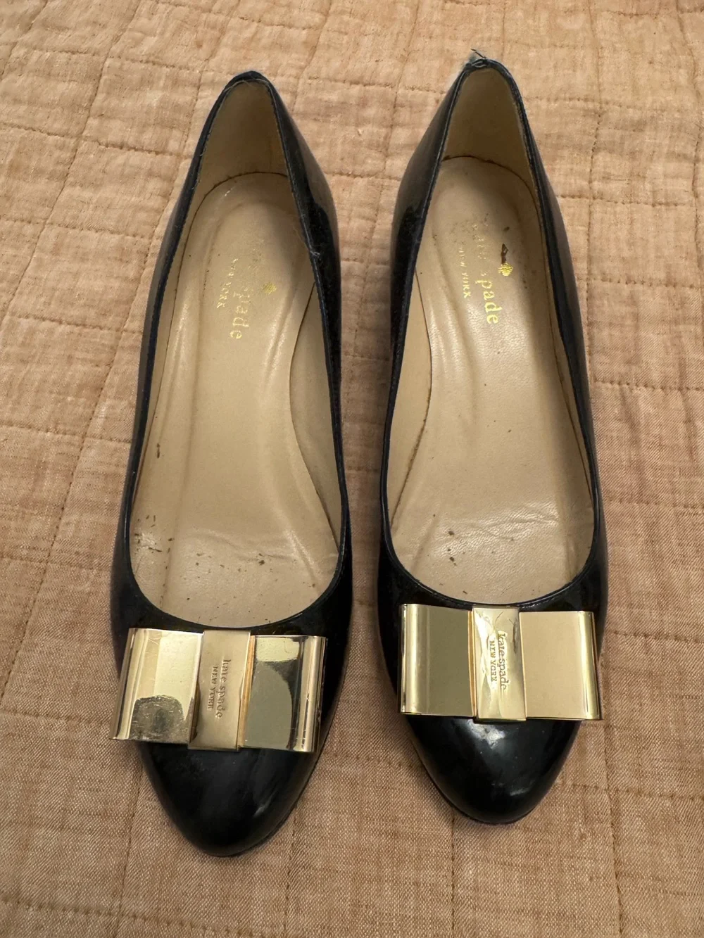 kate spade New York Black Patent Leather Bow Ballet kitten heels